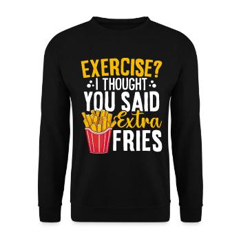Übung Ich dachte, du hast extra Pommes lustig gesagt - Unisex Pullover - Schwarz - Vorne - Alina (178cm) & Michal (187cm)