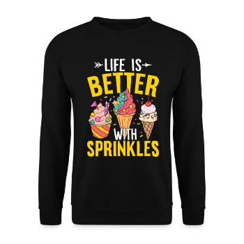 Das Leben ist besser mit Streuseln lustiges gefrorenes Eis - Unisex Pullover - Schwarz - Vorne - Alina (178cm) & Michal (187cm)