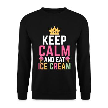 Bleib ruhig und iss Eis Lustiges Eis - Unisex Pullover - Schwarz - Vorne - Alina (178cm) & Michal (187cm)