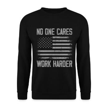 Personne ne s’en soucie Travaillez plus dur Drapeau des États-Unis - Sweat-shirt Unisexe - noir - Devant - Alina (178cm) & Michal (187cm)