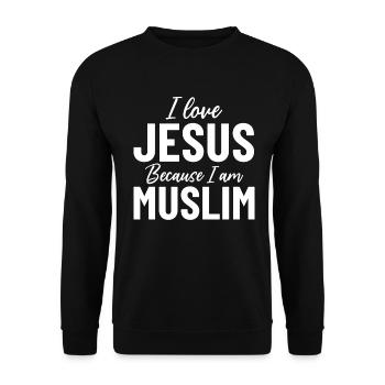 Ich liebe Jesus, weil ich Muslim bin Islamischer Jesus - Unisex Pullover - Schwarz - Vorne - Alina (178cm) & Michal (187cm)