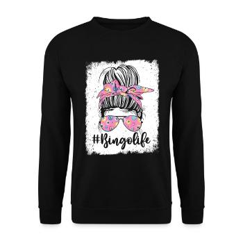 Bingo Life Messy Bun Drôle Loterie Jeux de hasard Bingo - Sweat-shirt Unisexe - noir - Devant - Alina (178cm) & Michal (187cm)