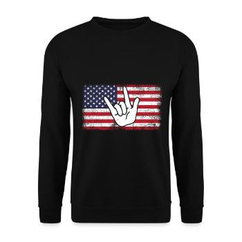 ASL USA Flag Funny Deaf Awareness Patriotic ASL - Unisex Sweatshirt - black - Front - Alina (178cm) & Michal (187cm)