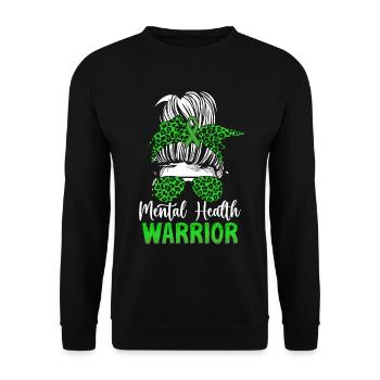 Mental Health Warrior Messy Bun Green Ribbon - Unisex Sweatshirt - black - Front - Alina (178cm) & Michal (187cm)