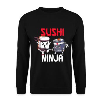 Sushi Ninja Japanisches Essen Lustig Ninja Fisch & Meeresfrüchte - Unisex Pullover - Schwarz - Vorne - Alina (178cm) & Michal (187cm)