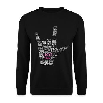 ASL I Love You Lustige Gebärdensprache DHH ASL Gehörlos - Unisex Pullover - Schwarz - Vorne - Alina (178cm) & Michal (187cm)