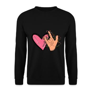 ASL Love Sign Language Funny Deaf and Hard of - Unisex Sweatshirt - black - Front - Alina (178cm) & Michal (187cm)