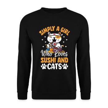 Simplement une fille qui aime les sushis et les chats drôles - Sweat-shirt Unisexe - noir - Devant - Alina (178cm) & Michal (187cm)