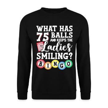 What Has 75 Balls Funny Lottery Gambling Bingo - Unisex Sweatshirt - black - Front - Alina (178cm) & Michal (187cm)