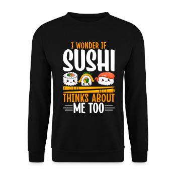 Je me demande si Sushi ne pense pas à moi trop drôle Sushi - Sweat-shirt Unisexe - noir - Devant - Alina (178cm) & Michal (187cm)