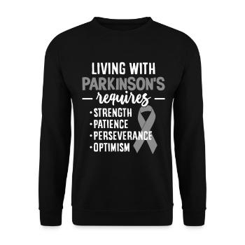 Vivre avec la maladie de Parkinson Gris Ruban d’argent Avril - Sweat-shirt Unisexe - noir - Devant - Alina (178cm) & Michal (187cm)