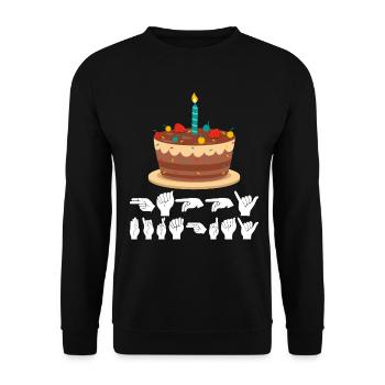 Happy Birthday ASL Funny Birthday Sign Language - Unisex Sweatshirt - black - Front - Alina (178cm) & Michal (187cm)