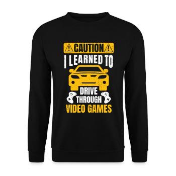 Funny Video Game Driver License Permit Driving - Unisex Sweatshirt - black - Front - Alina (178cm) & Michal (187cm)