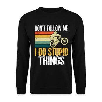 Don't Follow Me I Do Stupid Things Retro MTB - Unisex Sweatshirt - black - Front - Alina (178cm) & Michal (187cm)