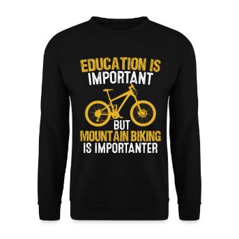 Education Is Important Funny Mountain Biking MTB - Unisex Sweatshirt - black - Front - Alina (178cm) & Michal (187cm)
