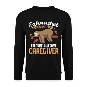 Ein verdammt geiler Betreuer Faultier Hausmeister Zuhause - Unisex Pullover - Schwarz - Vorne - Alina (178cm) & Michal (187cm)