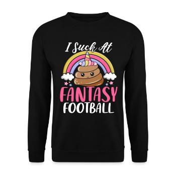 Ich sauge bei Fantasy Football Lustiger Einhorn Fußball - Unisex Pullover - Schwarz - Vorne - Alina (178cm) & Michal (187cm)