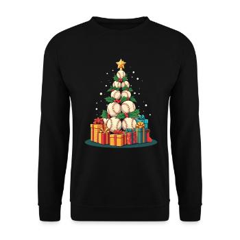 Funny Baseball Christmas Tree Bat and Ball - Unisex Sweatshirt - black - Front - Alina (178cm) & Michal (187cm)