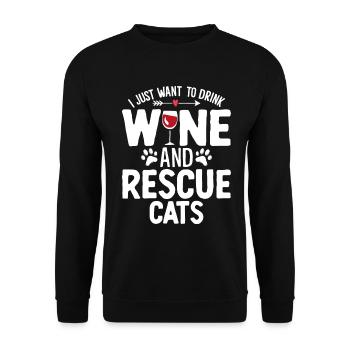 Funny Cat Rescue Pet Shelter Animal Activist Wine - Unisex Sweatshirt - black - Front - Alina (178cm) & Michal (187cm)