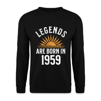 Legenden sind in 1959 geboren – Geschenkidee - Unisex Pullover - Schwarz - Vorne - Alina (178cm) & Michal (187cm)