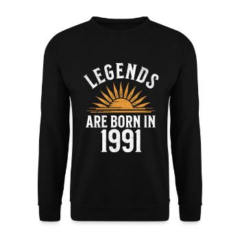 Legenden sind in 1991 geboren – Geschenkidee - Unisex Pullover - Schwarz - Vorne - Alina (178cm) & Michal (187cm)