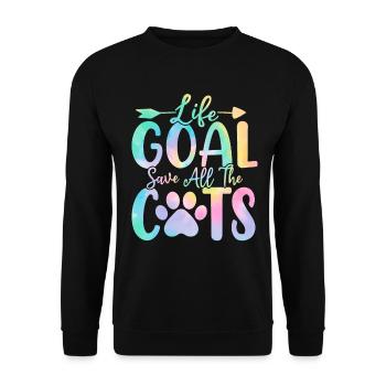 Lebensziel Rette alle Katzen Tie Dye Lustige Pflege - Unisex Pullover - Schwarz - Vorne - Alina (178cm) & Michal (187cm)