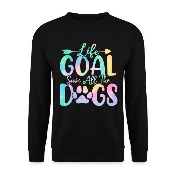Lebensziel Rette alle Hunde Tie Dye Lustiger Welpe - Unisex Pullover - Schwarz - Vorne - Alina (178cm) & Michal (187cm)