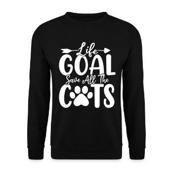 Lebensziel Rette alle Katzen Funny Animals Shelter - Unisex Pullover - Schwarz - Vorne - Alina (178cm) & Michal (187cm)