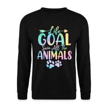 Lebensziel Rette alle Tiere Tie Dye Tier - Unisex Pullover - Schwarz - Vorne - Alina (178cm) & Michal (187cm)