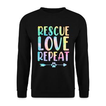 Rescue Love Repeat Tie Dye Tierheim Lustig - Unisex Pullover - Schwarz - Vorne - Alina (178cm) & Michal (187cm)