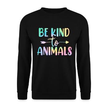 Sei nett zu Tieren Tie Dye Lustiges Pflegetier - Unisex Pullover - Schwarz - Vorne - Alina (178cm) & Michal (187cm)