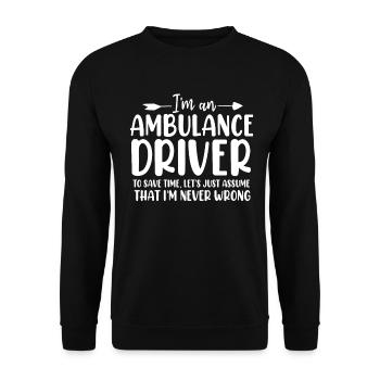 Drôle d’ambulancier Chauffeur Premier intervenant EMS - Sweat-shirt Unisexe - noir - Devant - Alina (178cm) & Michal (187cm)