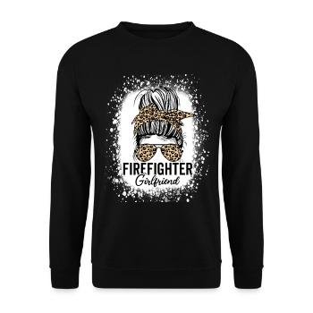 Feuerwehrmann Freundin Leopard Unordentliches Brötchen Lustig - Unisex Pullover - Schwarz - Vorne - Alina (178cm) & Michal (187cm)