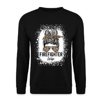 Firefighter Wife Messy Bun Red Line Leopard - Unisex Sweatshirt - black - Front - Alina (178cm) & Michal (187cm)