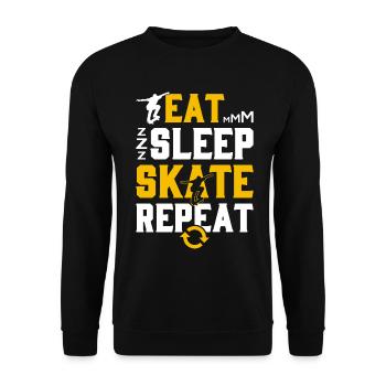 Essen Schlaf Skate Repeat Skateboard Lustiges Skaten - Unisex Pullover - Schwarz - Vorne - Alina (178cm) & Michal (187cm)