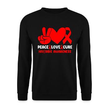 Peace Love Cure HIV Aids Awareness Red Ribbon HIV - Unisex Sweatshirt - black - Front - Alina (178cm) & Michal (187cm)