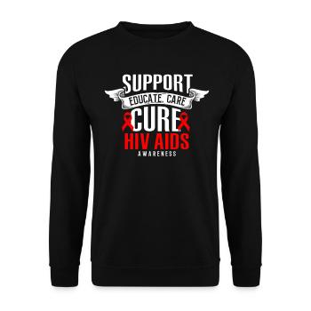 Support Educate Care Cure Red Ribbon HIV AIDS - Unisex Sweatshirt - black - Front - Alina (178cm) & Michal (187cm)