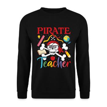 Piratenlehrer Schatzsuche Kreuzknochen Lustig - Unisex Pullover - Schwarz - Vorne - Alina (178cm) & Michal (187cm)