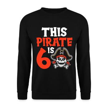 Lustiger Piratengeburtstag 6 Jahre alt Crossbone - Unisex Pullover - Schwarz - Vorne - Alina (178cm) & Michal (187cm)