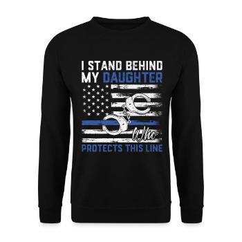 Polizist Tochter USA Flagge Strafverfolgung - Unisex Pullover - Schwarz - Vorne - Alina (178cm) & Michal (187cm)