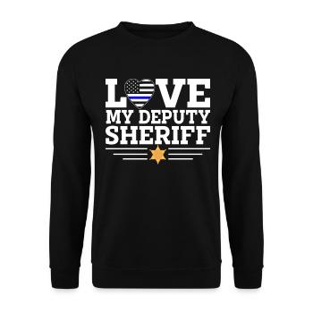 J’adore mon shérif adjoint Blue Line Funny Law - Sweat-shirt Unisexe - noir - Devant - Alina (178cm) & Michal (187cm)