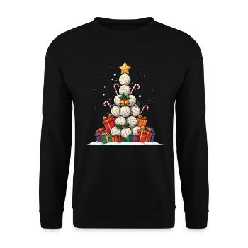Volleyball Weihnachten Smash Lustiger Weihnachtsbaum Beule - Unisex Pullover - Schwarz - Vorne - Alina (178cm) & Michal (187cm)