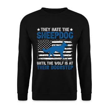 They Hate The Sheepdog USA Flag Police Law - Unisex Sweatshirt - black - Front - Alina (178cm) & Michal (187cm)