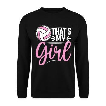 Das ist mein Mädchen Volleyball Bump Set Spike - Unisex Pullover - Schwarz - Vorne - Alina (178cm) & Michal (187cm)