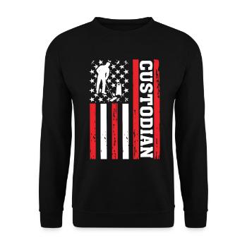 Verwalter USA Flagge Lustig Schule Reinigung Amerikanisch - Unisex Pullover - Schwarz - Vorne - Alina (178cm) & Michal (187cm)