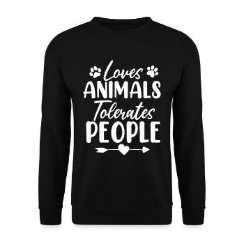 Loves Animals Tolerates People Pet Shelter Animal - Unisex Sweatshirt - black - Front - Alina (178cm) & Michal (187cm)