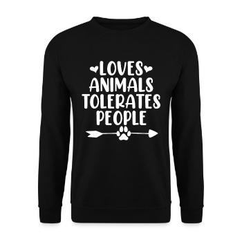 Loves Animals Tolerates People Animal Activist - Unisex Sweatshirt - black - Front - Alina (178cm) & Michal (187cm)