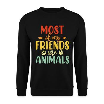 Die meisten meiner Freunde sind Tiere Retro Tierheim - Unisex Pullover - Schwarz - Vorne - Alina (178cm) & Michal (187cm)