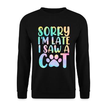 Désolé, je suis en retard, j’ai vu un ami félin Cat Tie Dye - Sweat-shirt Unisexe - noir - Devant - Alina (178cm) & Michal (187cm)