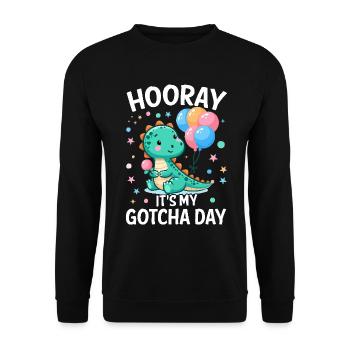 Hurra, es ist mein Gotcha Tagespflege Lustig - Unisex Pullover - Schwarz - Vorne - Alina (178cm) & Michal (187cm)